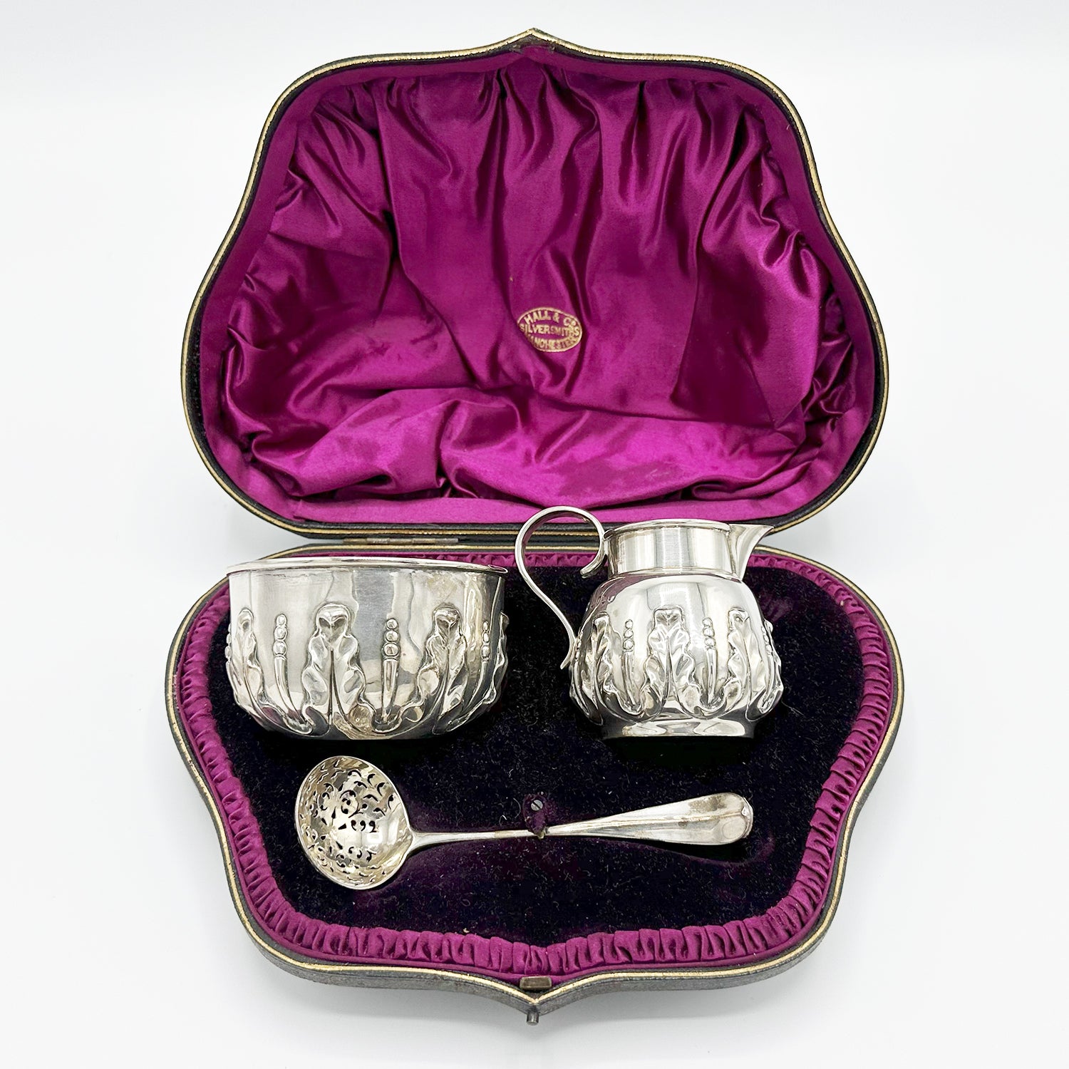 Antique Silver Cream and Sugar Set With Original Presentation Box