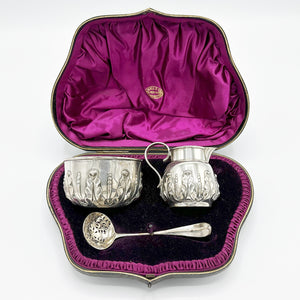 Antique Silver Cream and Sugar Set With Original Presentation Box
