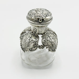 Antique Silver Overlay Perfume Bottle and Top - 5" Tall