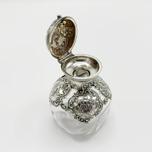 Antique Silver Overlay Perfume Bottle and Top - 5" Tall