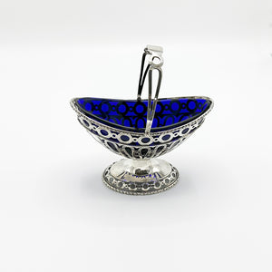 Antique Silver and Cobalt Blue Glass Candy Dish