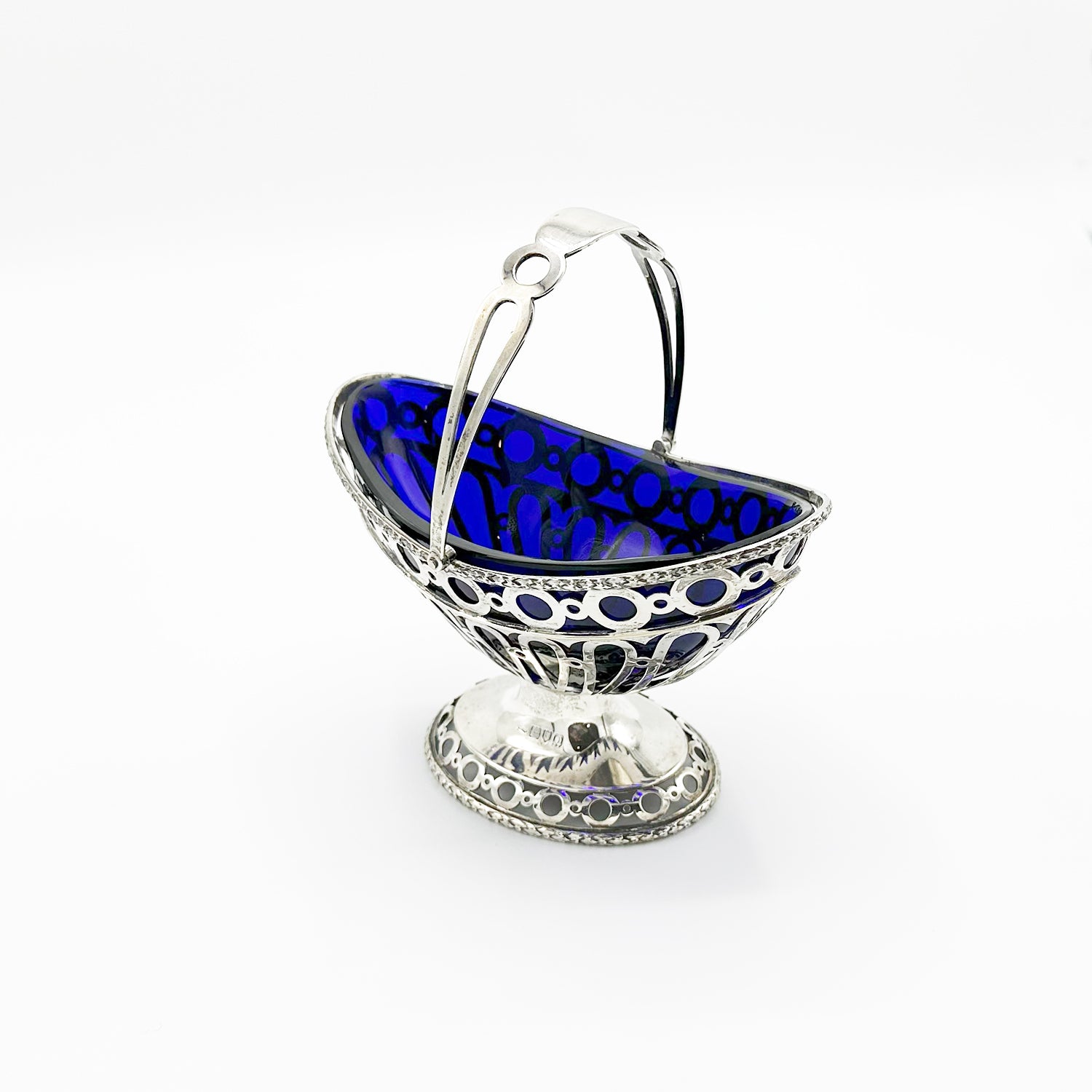 Antique Silver and Cobalt Blue Glass Candy Dish