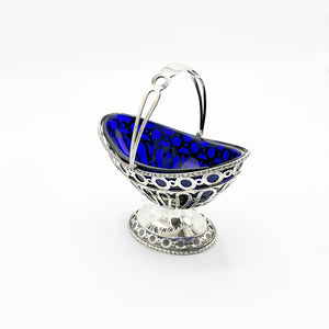 Antique Silver and Cobalt Blue Glass Candy Dish