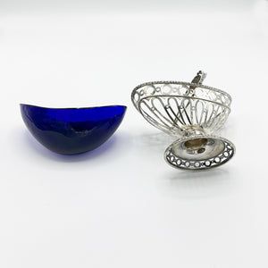 Antique Silver and Cobalt Blue Glass Candy Dish