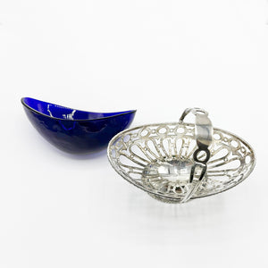 Antique Silver and Cobalt Blue Glass Candy Dish