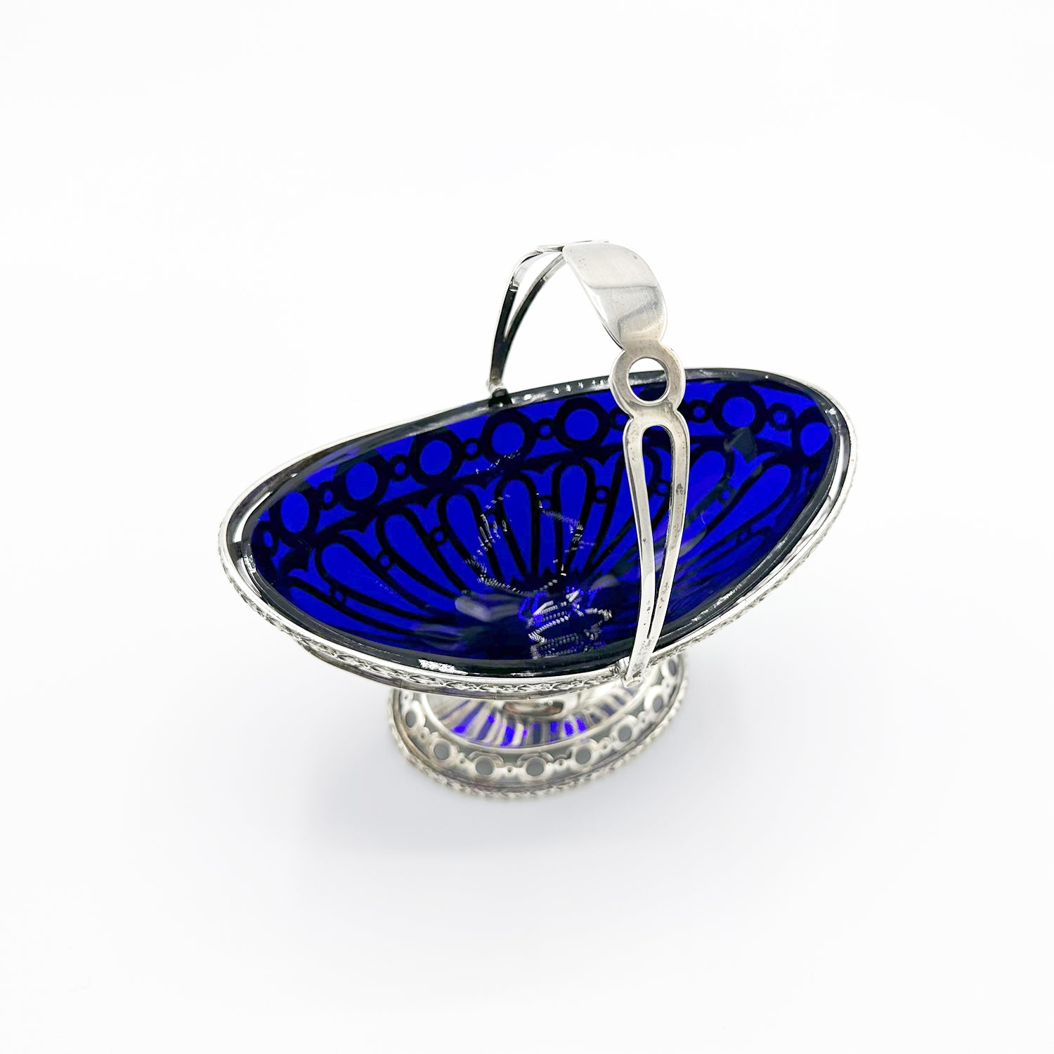 Antique Silver and Cobalt Blue Glass Candy Dish