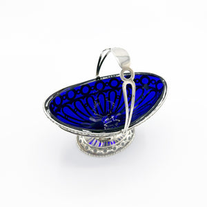 Antique Silver and Cobalt Blue Glass Candy Dish
